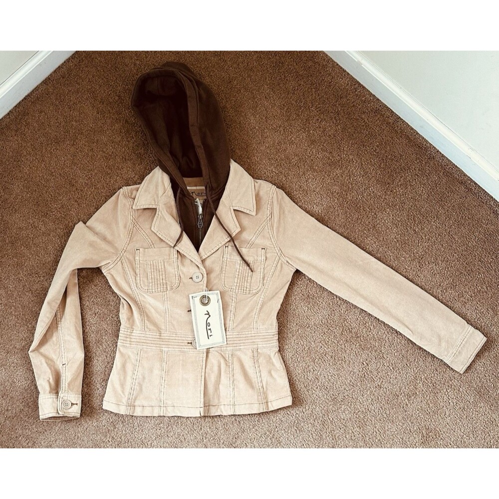 NWT Y2K Nori Corduroy Fitted Blazer Jacket Built In Hoodie  Small tagged a Med